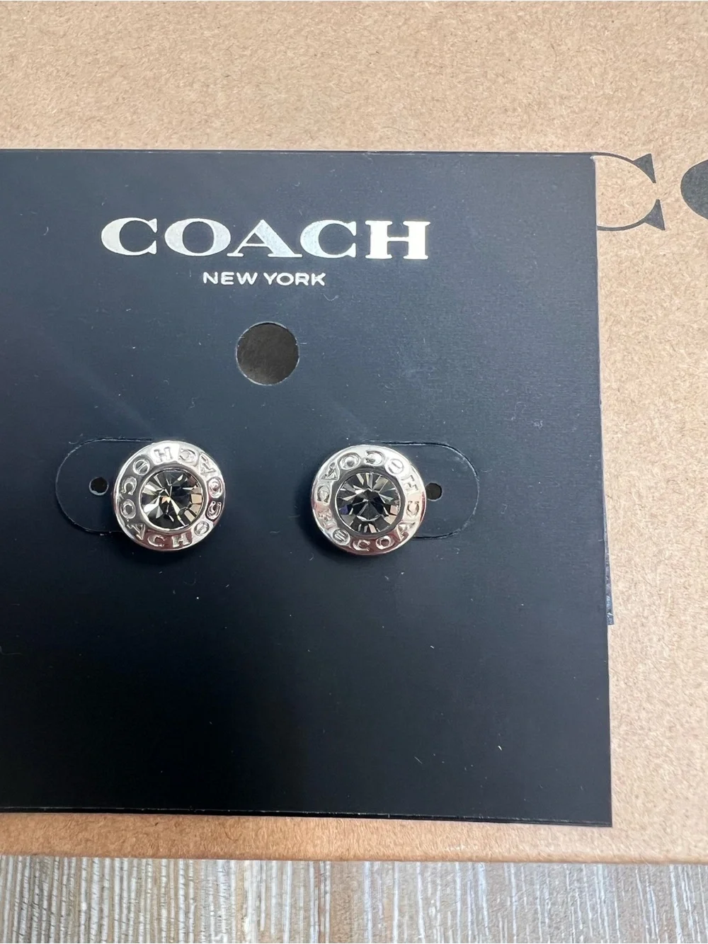 NWT Coach Crystal Logo Stud Earrings Silver Tone - Picture 2 of 3